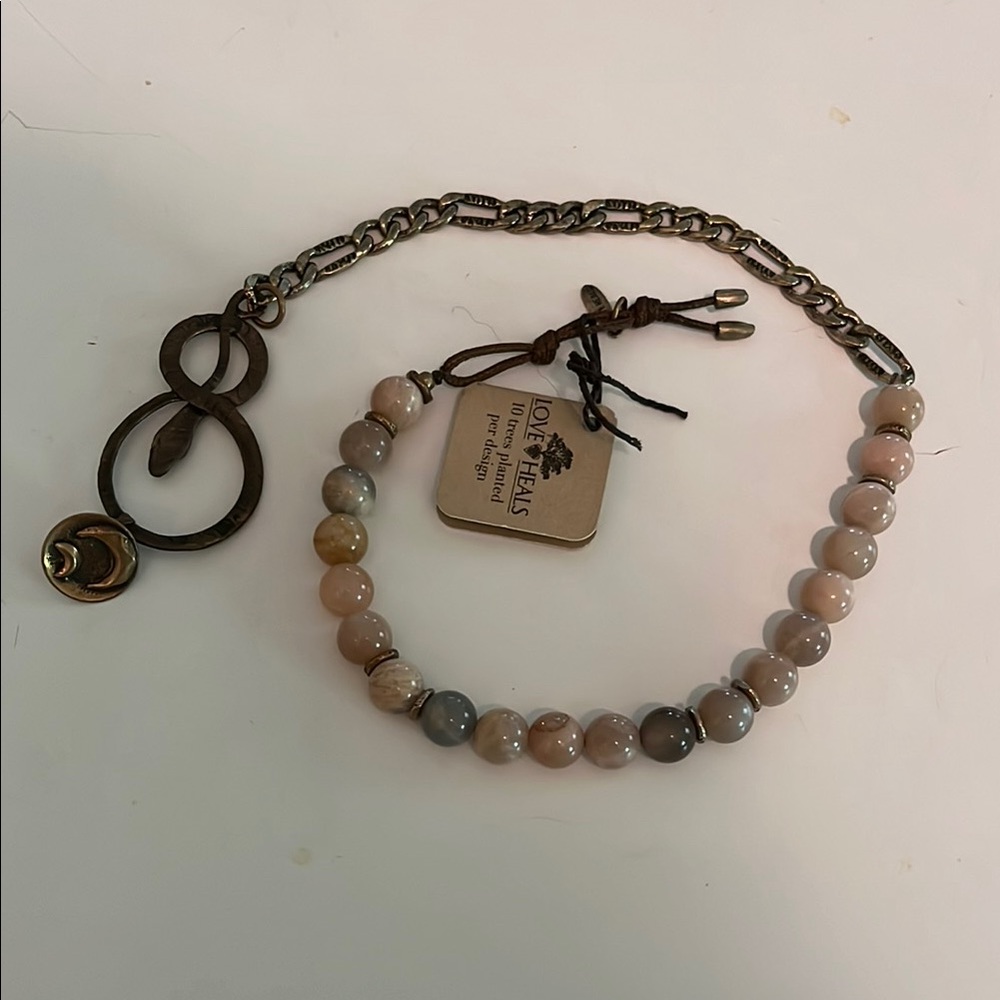 Love Heals Skin tones Beaded Bracelet /choker Vintage infinity snake Charm